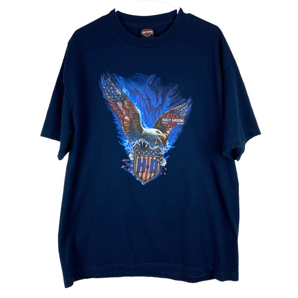 Harley-Davidson Other - Men’s Harley Davidson Double Sided Graphic T-Shirt Rubber City Akron OH XL Blue
